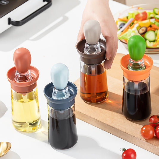 Brush Cover Integrated Kitchen Silicone Small Barbecue Brush Oil Bottle Pancake Household Baking Oil Brush Metered Seasoning Bottle