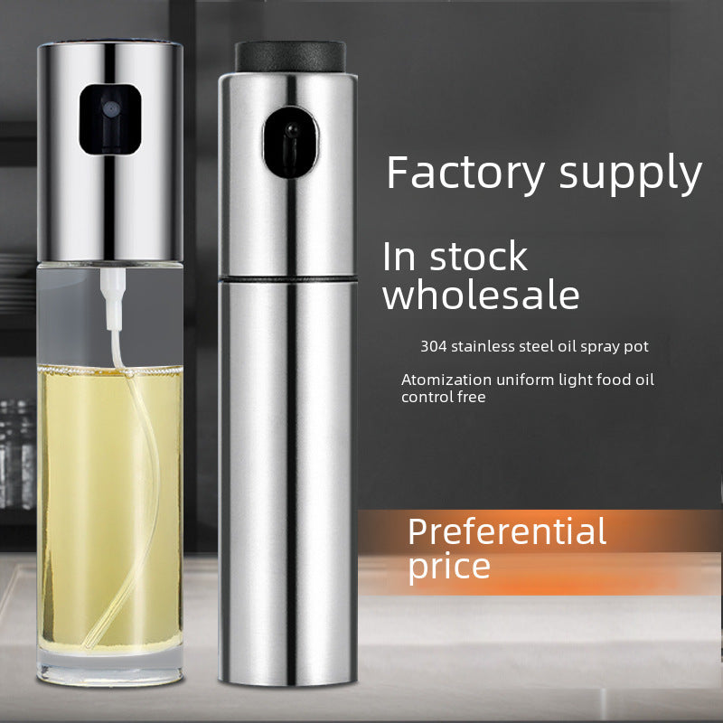 304 Stainless Steel Oil Spray Bottle Kitchen Household Push-type Glass Oil Pot Barbecue Seasoning Spray Oil Pot