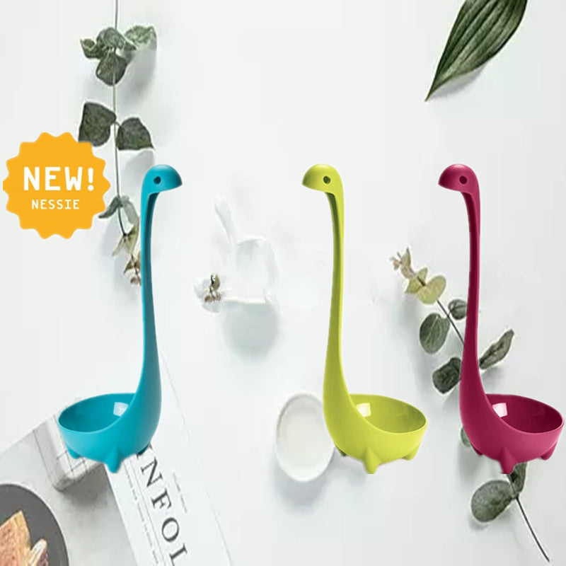 Food grade pp plastic spoon Loch Ness Monster soup spoon Long handled standing dinosaur soup spoon Cooking kitchen tools