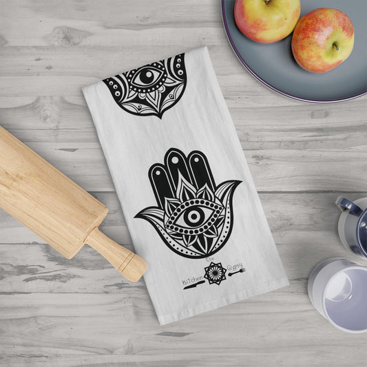 Tea Towel, All Seeing Eye Evil Eye Design, Kitchen Decor, Dish Towel, Home Gift, Housewarming Present, Boho Style Towel