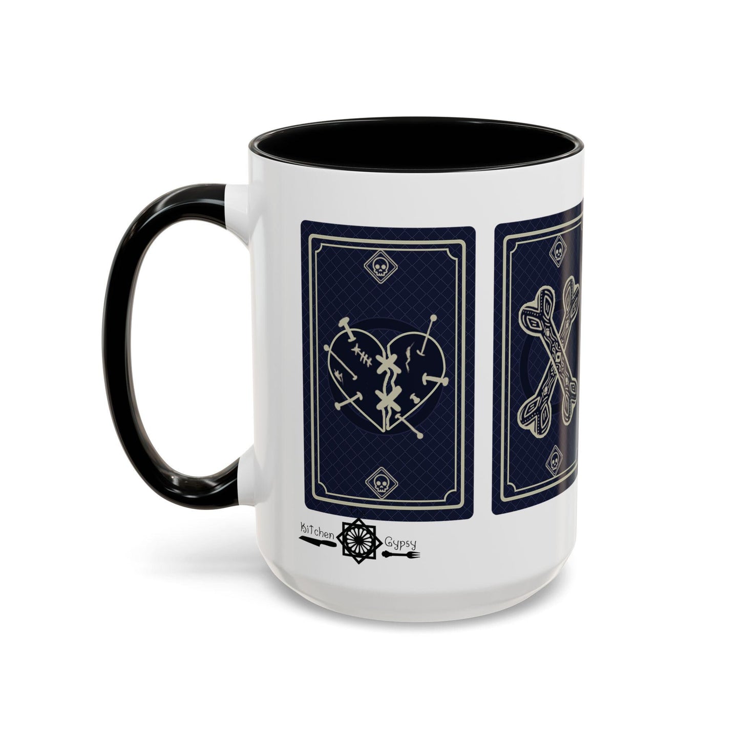 Voodoo Playing Card Coffee Mug - 11oz, 15oz Options - Unique Gothic Design, Witchy Mug, Spooky Cup, Magic Kitchen Decor, Halloween Decor,